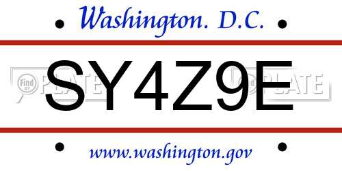 SY4Z9E District Of Columbia License Plate