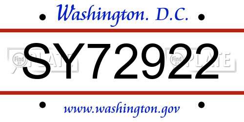 SY72922 District Of Columbia License Plate