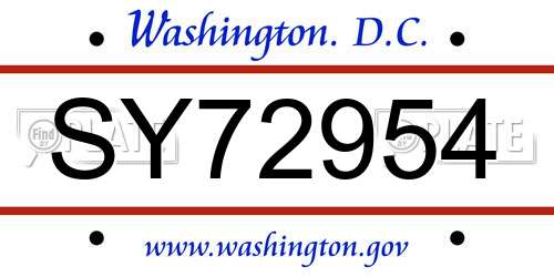 SY72954 District Of Columbia License Plate