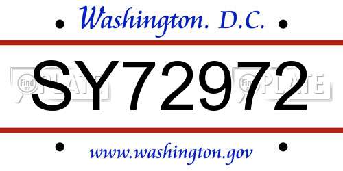 SY72972 District Of Columbia License Plate