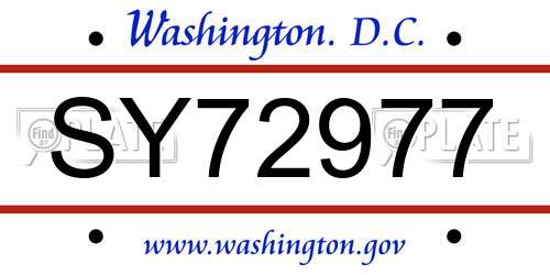 SY72977 District Of Columbia License Plate