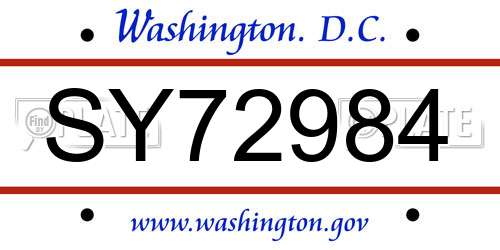SY72984 District Of Columbia License Plate