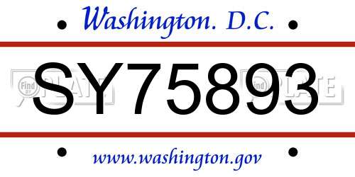 SY75893 District Of Columbia License Plate
