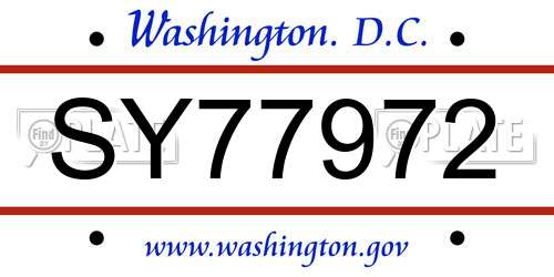 SY77972 District Of Columbia License Plate