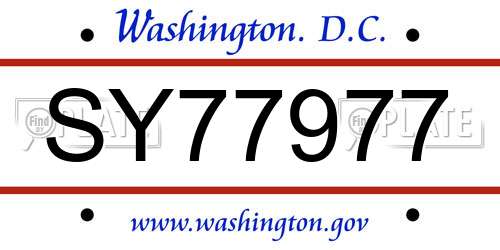 SY77977 District Of Columbia License Plate