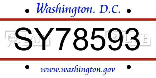 SY78593 District Of Columbia License Plate