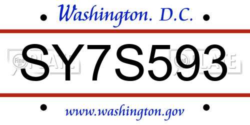 SY7S593 District Of Columbia License Plate