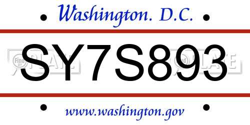 SY7S893 District Of Columbia License Plate