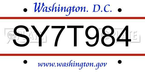 SY7T984 District Of Columbia License Plate