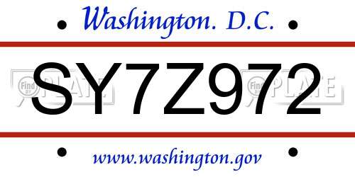 SY7Z972 District Of Columbia License Plate