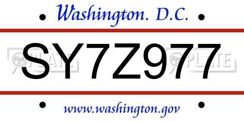 SY7Z977 District Of Columbia License Plate