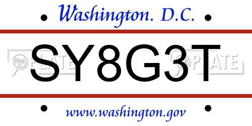 SY8G3T District Of Columbia License Plate