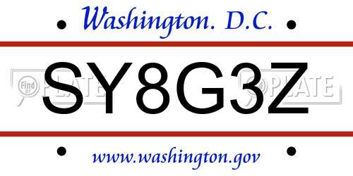 SY8G3Z District Of Columbia License Plate
