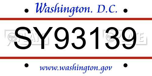SY93139 District Of Columbia License Plate
