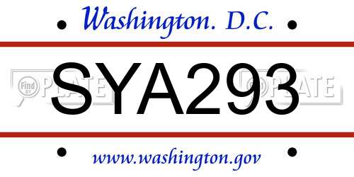 SYA293 District Of Columbia License Plate