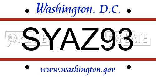 SYAZ93 District Of Columbia License Plate