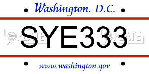SYE333 District Of Columbia License Plate