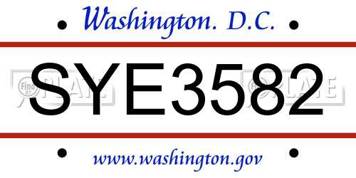 SYE3582 District Of Columbia License Plate