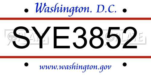 SYE3852 District Of Columbia License Plate