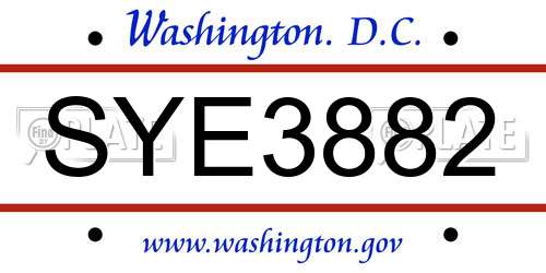 SYE3882 District Of Columbia License Plate