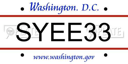 SYEE33 District Of Columbia License Plate