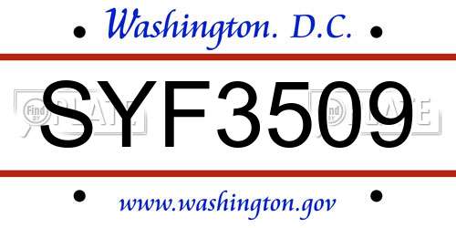 SYF3509 District Of Columbia License Plate