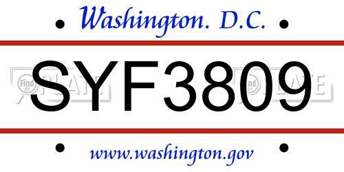 SYF3809 District Of Columbia License Plate