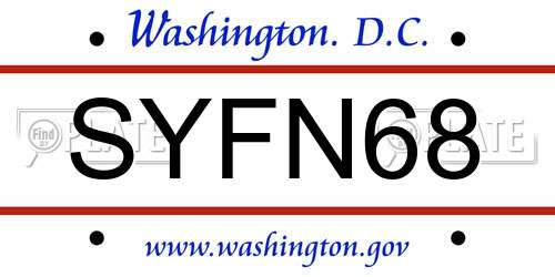 SYFN68 District Of Columbia License Plate