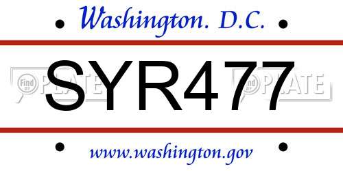 SYR477 District Of Columbia License Plate