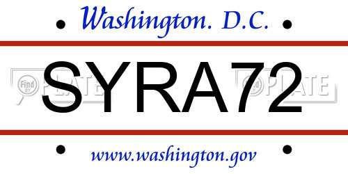SYRA72 District Of Columbia License Plate