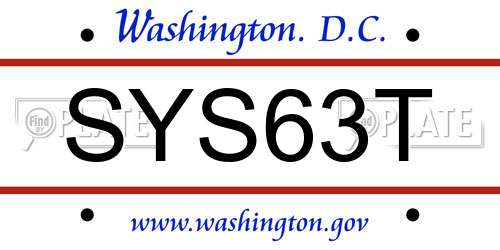 SYS63T District Of Columbia License Plate