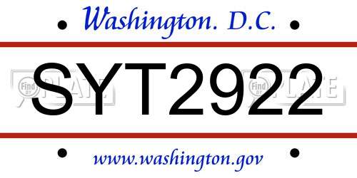 SYT2922 District Of Columbia License Plate