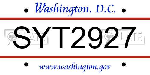 SYT2927 District Of Columbia License Plate