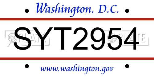 SYT2954 District Of Columbia License Plate