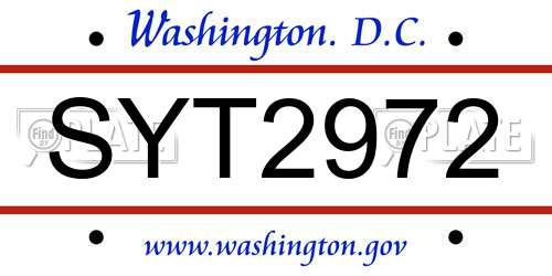 SYT2972 District Of Columbia License Plate