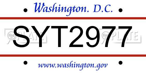 SYT2977 District Of Columbia License Plate