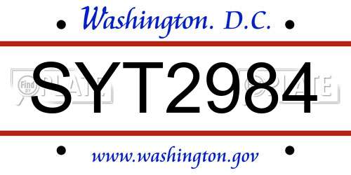 SYT2984 District Of Columbia License Plate