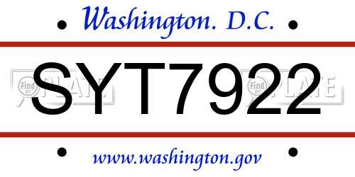 SYT7922 District Of Columbia License Plate