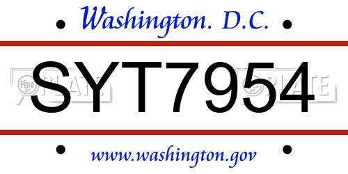 SYT7954 District Of Columbia License Plate