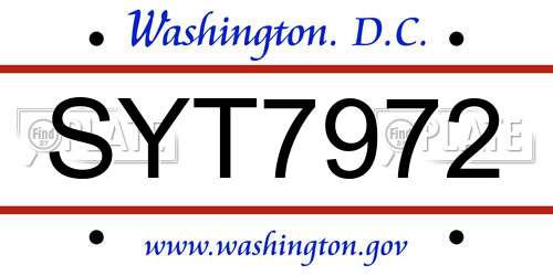SYT7972 District Of Columbia License Plate