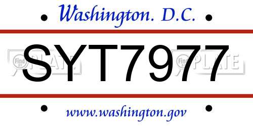 SYT7977 District Of Columbia License Plate