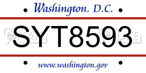 SYT8593 District Of Columbia License Plate