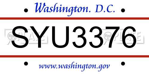 SYU3376 District Of Columbia License Plate