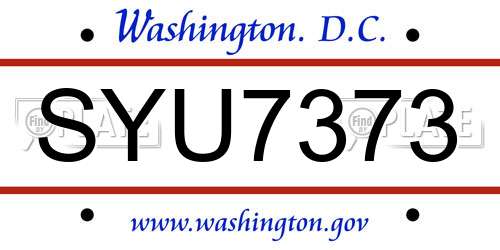SYU7373 District Of Columbia License Plate