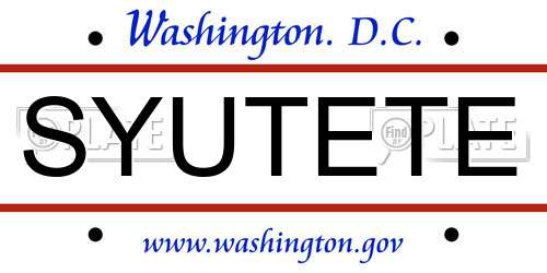 SYUTETE District Of Columbia License Plate
