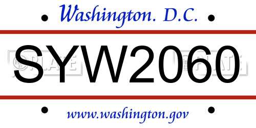 SYW2060 District Of Columbia License Plate