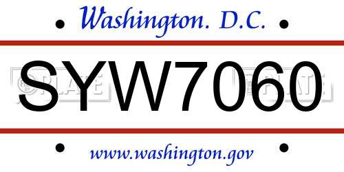 SYW7060 District Of Columbia License Plate