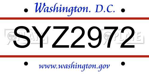 SYZ2972 District Of Columbia License Plate