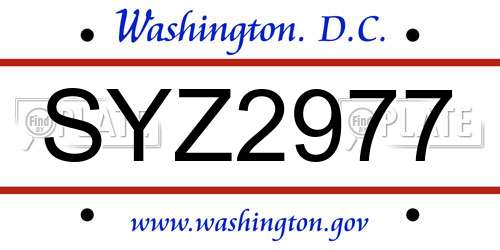 SYZ2977 District Of Columbia License Plate