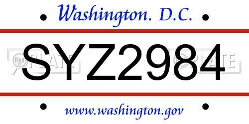 SYZ2984 District Of Columbia License Plate